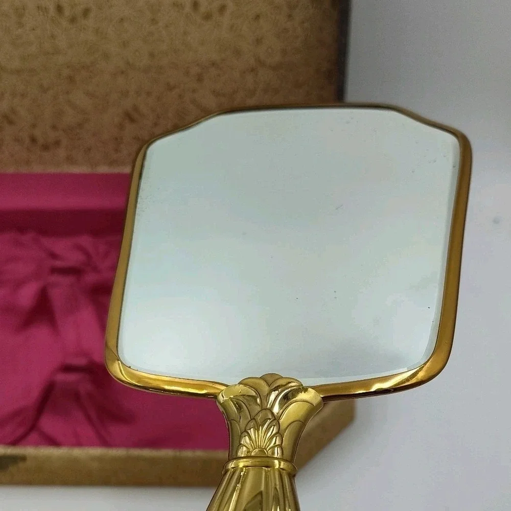 VTG Mirror Hairbrush Comb Handler FLORAL DESIGN Vanity Antq Goldtoned B507SA3572